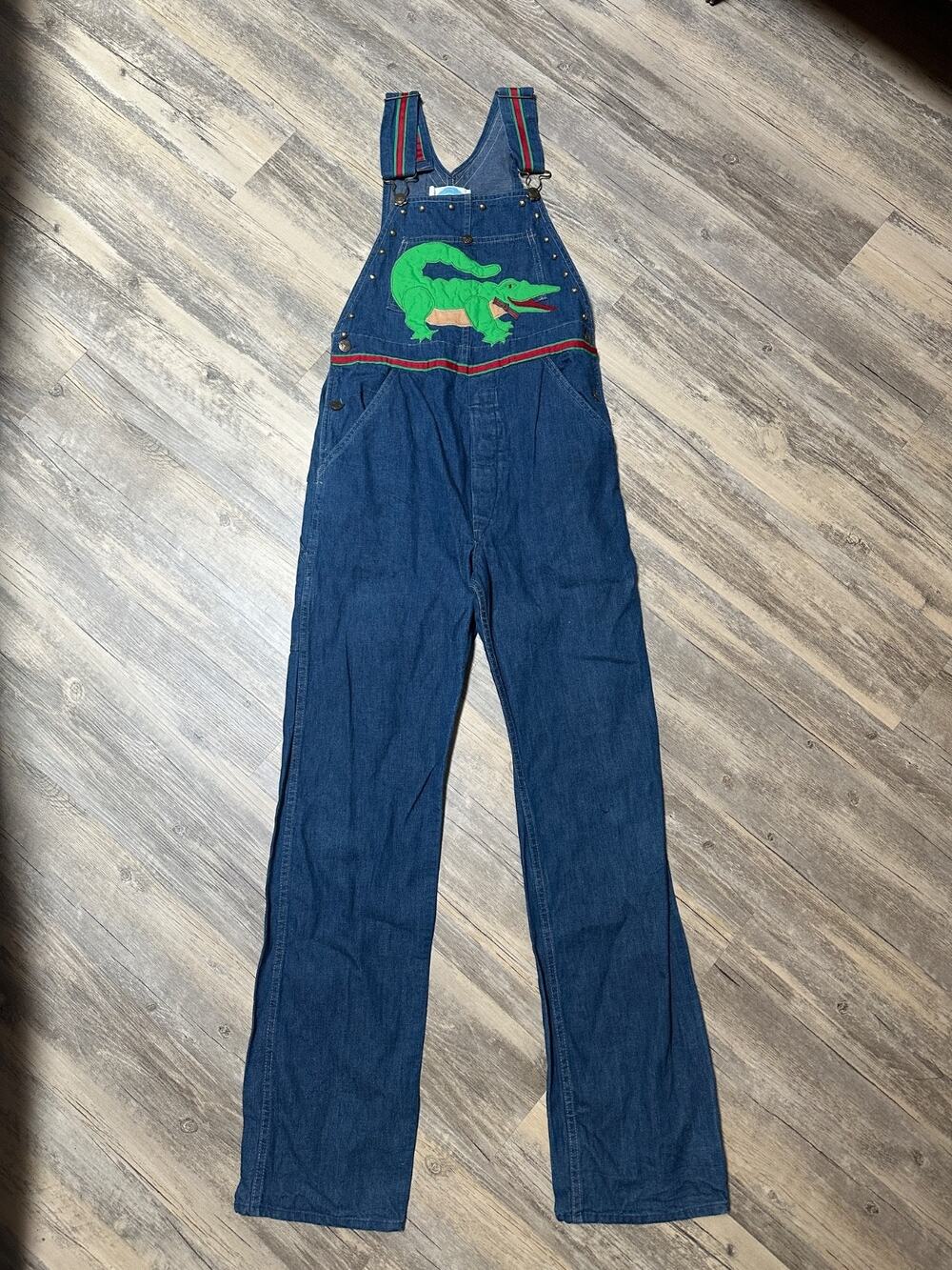 Vtg 70s Oshkosh B'Gosh Denim Overalls Embellished Alligator Size 9 30 x 32
